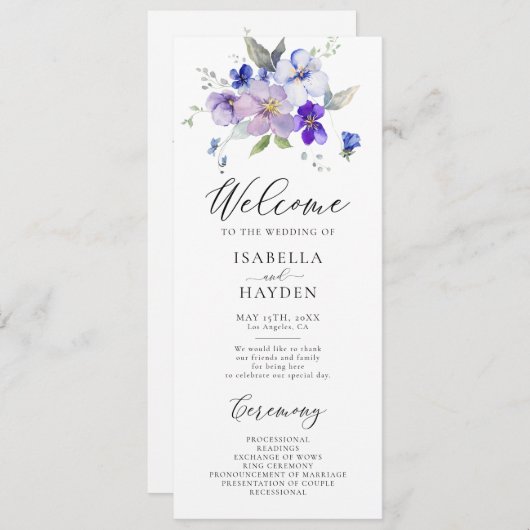 Blaue Seestreitschule Lilac Rustikale Hochzeit Programm (Vorne/Hinten)