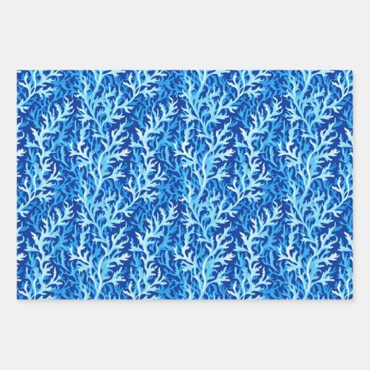 Blaue Seetang Küstenlinie Textile Muster Geschenkpapier Set (Vorderseite 2)