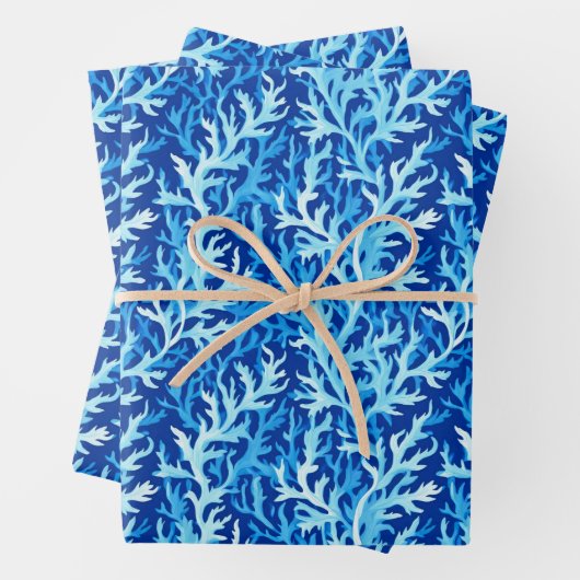 Blaue Seetang Küstenlinie Textile Muster Geschenkpapier Set (Beispiel)