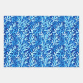 Blaue Seetang Küstenlinie Textile Muster Geschenkpapier Set (Vorderseite)