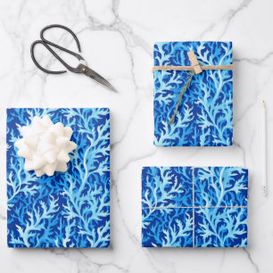 Blaue Seetang Küstenlinie Textile Muster Geschenkpapier Set