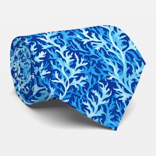Blaue Seetang Küstenlinie Textile Muster Krawatte (Gerollt)
