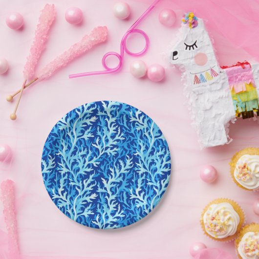 Blaue Seetang Küstenlinie Textile Muster Pappteller (Party)