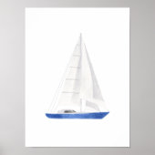 Blaue Segelboot-Wasserfarbenkunst Poster (Vorne)