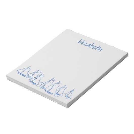 Blaue Segelboote auf grauen Personalisierten Boote Notizblock (Rotiert)