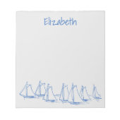 Blaue Segelboote auf grauen Personalisierten Boote Notizblock (Vorderseite)