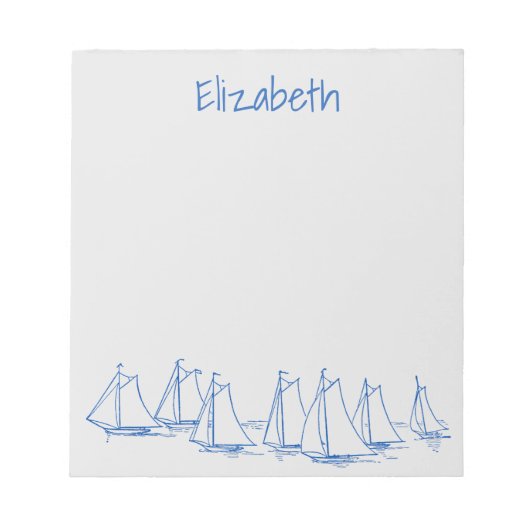 Blaue Segelboote auf grauen Personalisierten Boote Notizblock (Vorderseite)