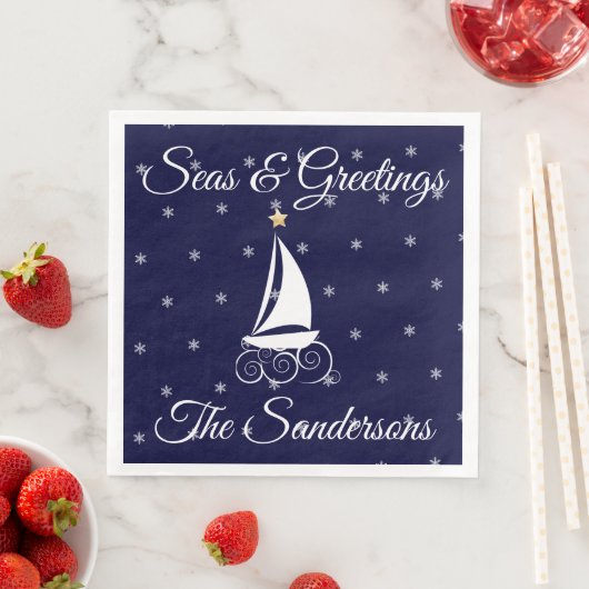 Blaue Segelboote der Nautic Weihnachtsschifffahrt Serviette (Beispiel)