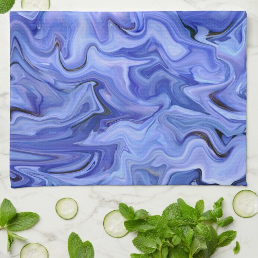 Blaue Seide abstrakt Geschirrtuch (Gefaltet)