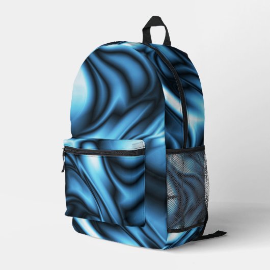 Blaue Seide Bedruckter Rucksack (Rückseitige Ecke Rechts)