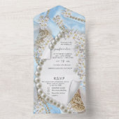 Blaue Seide und Perlen auf einer Hochzeit laden ei All In One Einladung (Innen Boden)