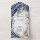 Blaue Seide und Perlen auf einer Hochzeit laden ei All In One Einladung (Innen Boden)