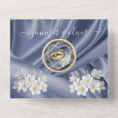 Blaue Seide und Perlen auf einer Hochzeit laden ei All In One Einladung (Rückseite)