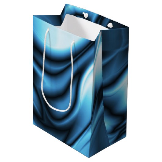 Blaue Seidenwelle Mittlere Geschenktüte (Vorderseite Schrägansicht)