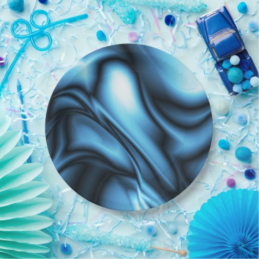 Blaue Seidenwelle Pappteller (Party)