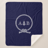 Blaue Seile und Anker Mit Monogramm Sherpadecke (Vorderseite)