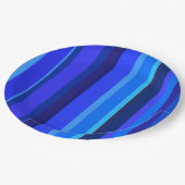 Blaue senkrechte Streifen Pappteller (Schrägansicht)