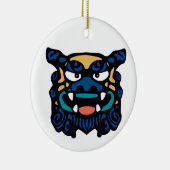 Blaue Shisa Paare Keramik Ornament (Rechts)
