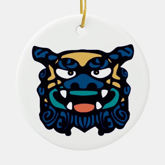 Blaue Shisa Paare Keramik Ornament (Vorne)