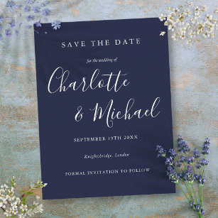 Blaue Signatur-Hochzeit speichern Sie die Datumska Postkarte