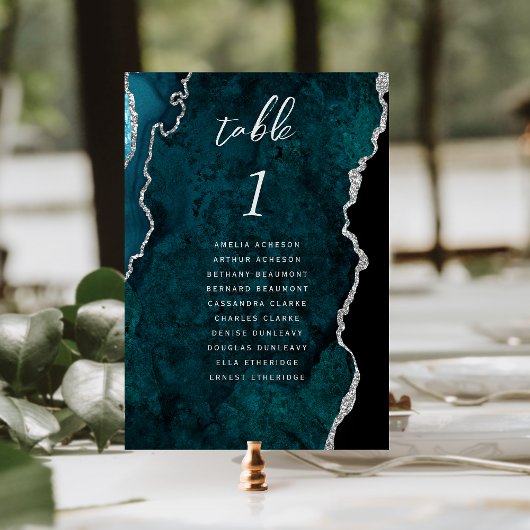 Blaue Silber-Achat-Hochzeit Tischnummer
