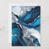 Blaue Silber-Achat-Marmor-Glitter-Hochzeit Einladung (Rückseite)