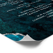 Blaue Silber-Achat-Schrift Hochzeitsbar-Menü Poster (Ecke)