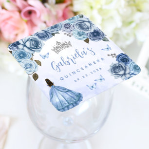 Blaue Silber Blumen Quinceañera-Party Rechteckiger Pappuntersetzer
