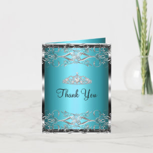 Blaue Silber-Damask & Tiara Sweet16 Dankeskarten Dankeskarte