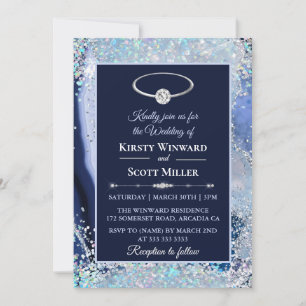 Blaue Silber Glitter Achat Hochzeit Einladung