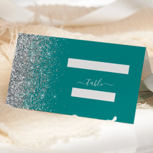 Blaue Silber Glitter-Kante Hochzeit Platzkarte