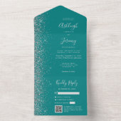 Blaue Silber-Glitter-QR-Code-Hochzeit All In One Einladung (Innen Boden)