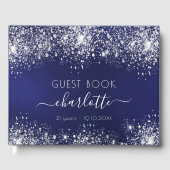 Blaue Silber-Glitzer-Monogramm Gästebuch (Vorderseite)