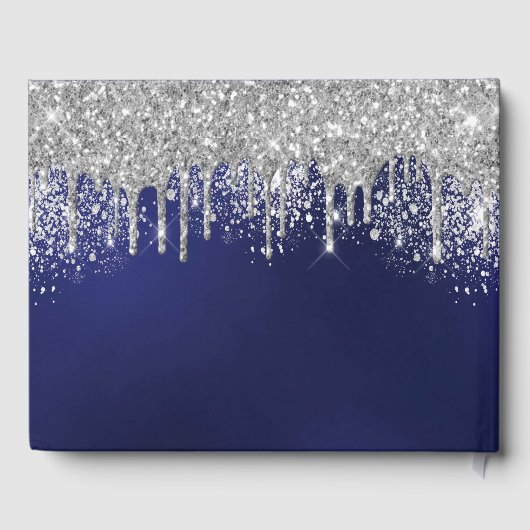 Blaue Silber-Glitzer-Monogramm Gästebuch (Rückseite)