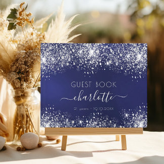 Blaue Silber-Glitzer-Monogramm Gästebuch