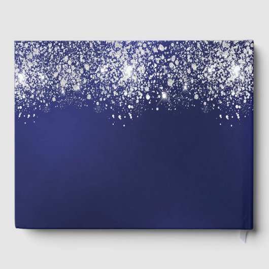 Blaue Silber-Glitzer-Monogramm Gästebuch (Rückseite)