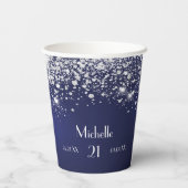 Blaue Silber-Glitzer-Monogramm Pappbecher (Rückseite)