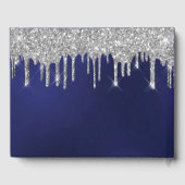 Blaue Silber-Glitzer-Monogramm-Schrift Gästebuch (Rückseite)