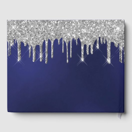 Blaue Silber-Glitzer-Monogramm-Schrift Gästebuch (Rückseite)