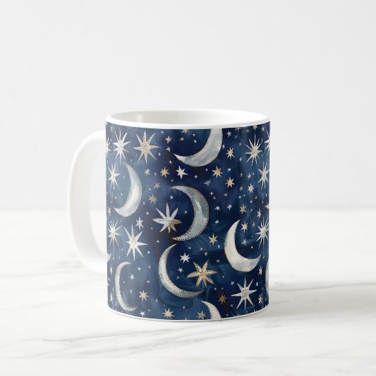 Blaue Silber Gold Sterne Kaffeetasse (Vorderseite Links)