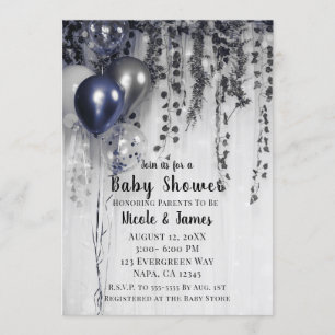 Blaue Silber Metallic Ballons Ivy Babyparty Einladung