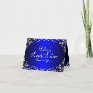 Blaue Silber-Perl-Damask-Sweet-16-Dankeschön-Karte Dankeskarte