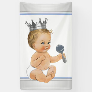 Blaue Silber Prinz Baby Shower Banner