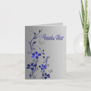 Blaue Silber-Schmetterlings-Blumen-Dankeskarten-No Dankeskarte