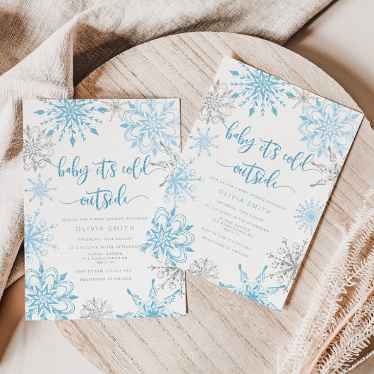 Blaue Silber-Schneeflocken-Babydusche Einladung