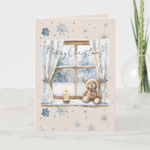 Blaue Silber-Schneeflocken-Fenster-Teddybär-Weihna Karte