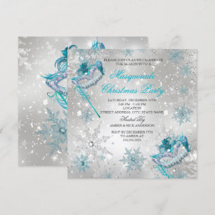 Blaue Silber-Schneeflocken-Maskenball-Weihnachtsfe Einladung