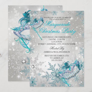 Blaue Silber-Schneeflocken-Maskenball-Weihnachtsfe Einladung