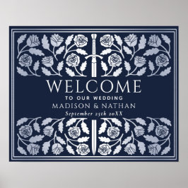 Blaue Silber-Schwert-Königliche-Hochzeit-Empfangss Poster