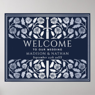 Blaue Silber-Schwert-Königliche-Hochzeit-Empfangss Poster
